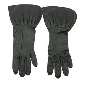 Vintage black leather driving gloves size 7 Pouf peplum flared wrist